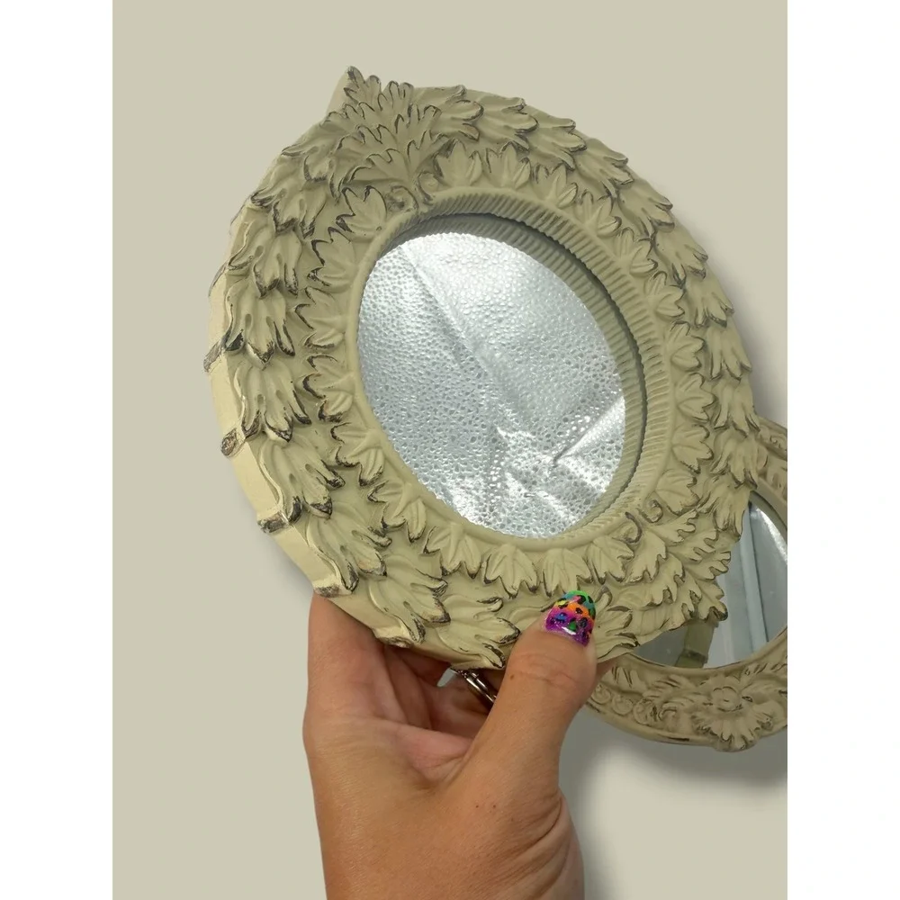 Vintage Style Ornate Round Wall Mirrors Set 2 Cream Distressed Shabby Chic